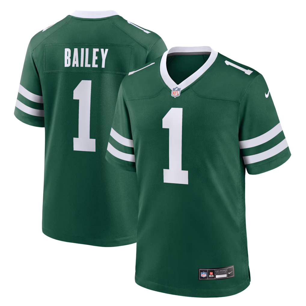 Men's New York Jets Nike David Bailey Legacy Green 2026 NFL Draft First Round Pick No. 2 Team  Jersey