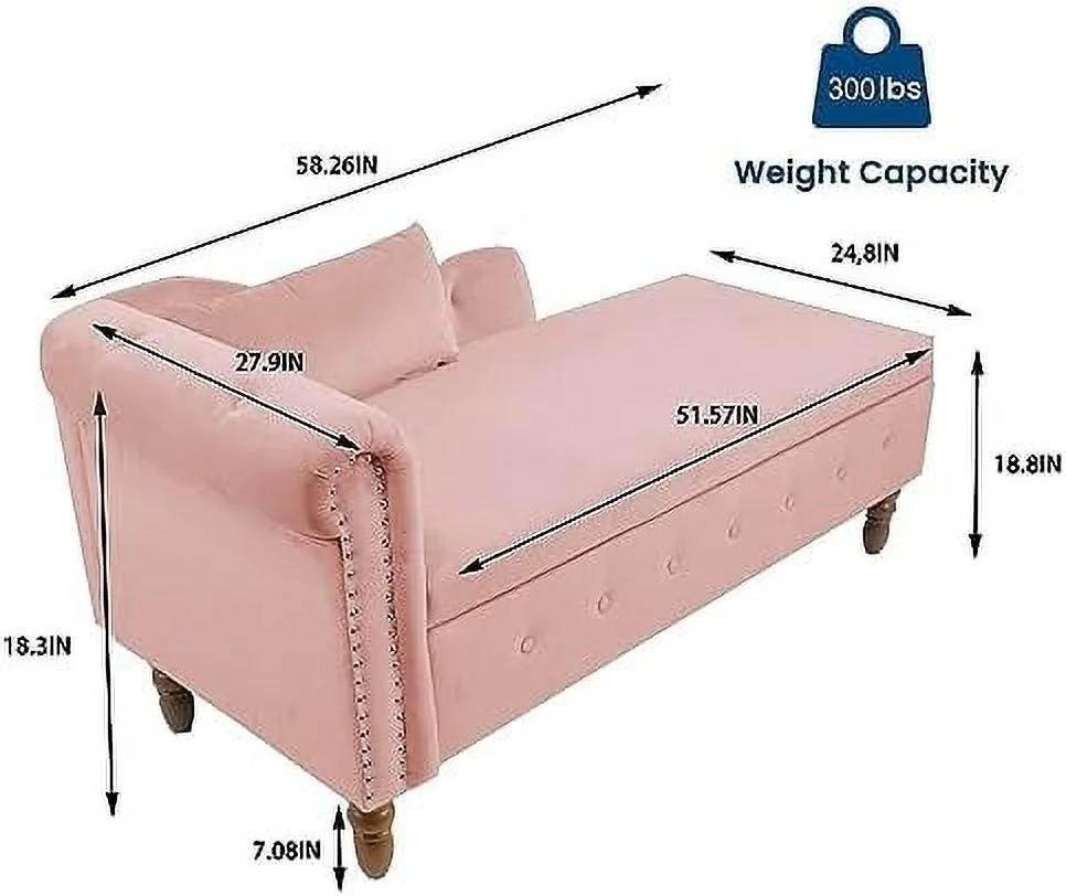 ZFGSUIJN Velvet Lounge Chair Indoor Modern 58" Chaise Lounge with  & Pillow Tufted Upholstered Rolled Arm Sleeping Lounge with Nailhead Trim  Room Bedroom Office (Pink) - Curated Treasures Market