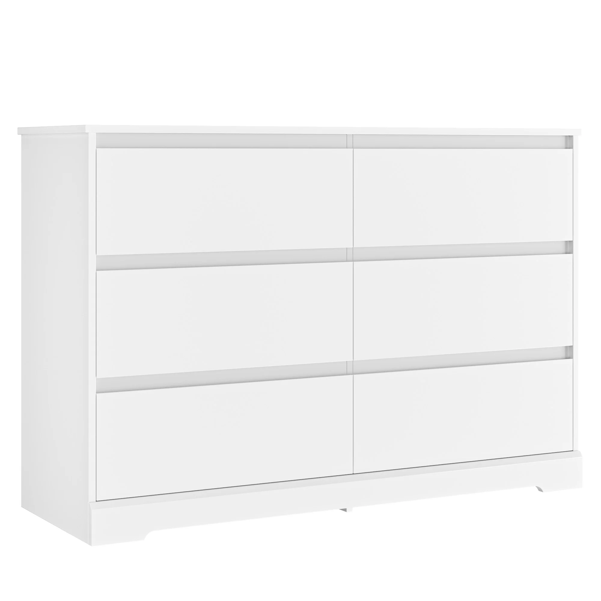 Homfa 6 Drawer Double Dresser, 47.2'' Wood Storage Side Cabinet Chest of Drawer for Bedroom Living Room, White