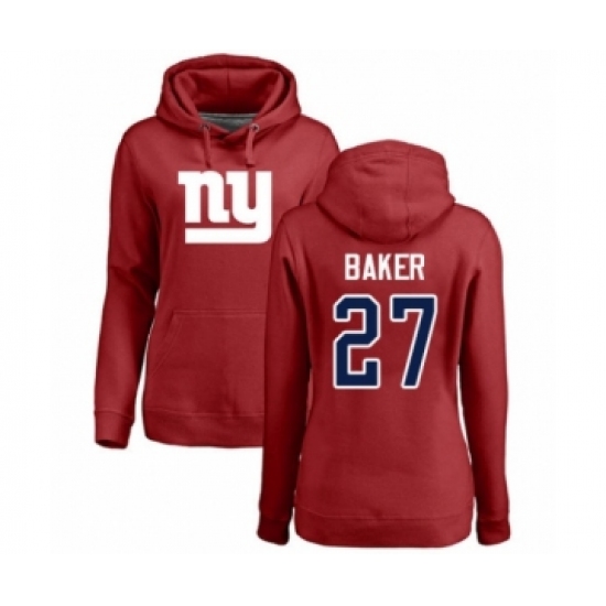Football Women's New York Giants #27 Deandre Baker Red Name & Number Logo Pullover Hoodie