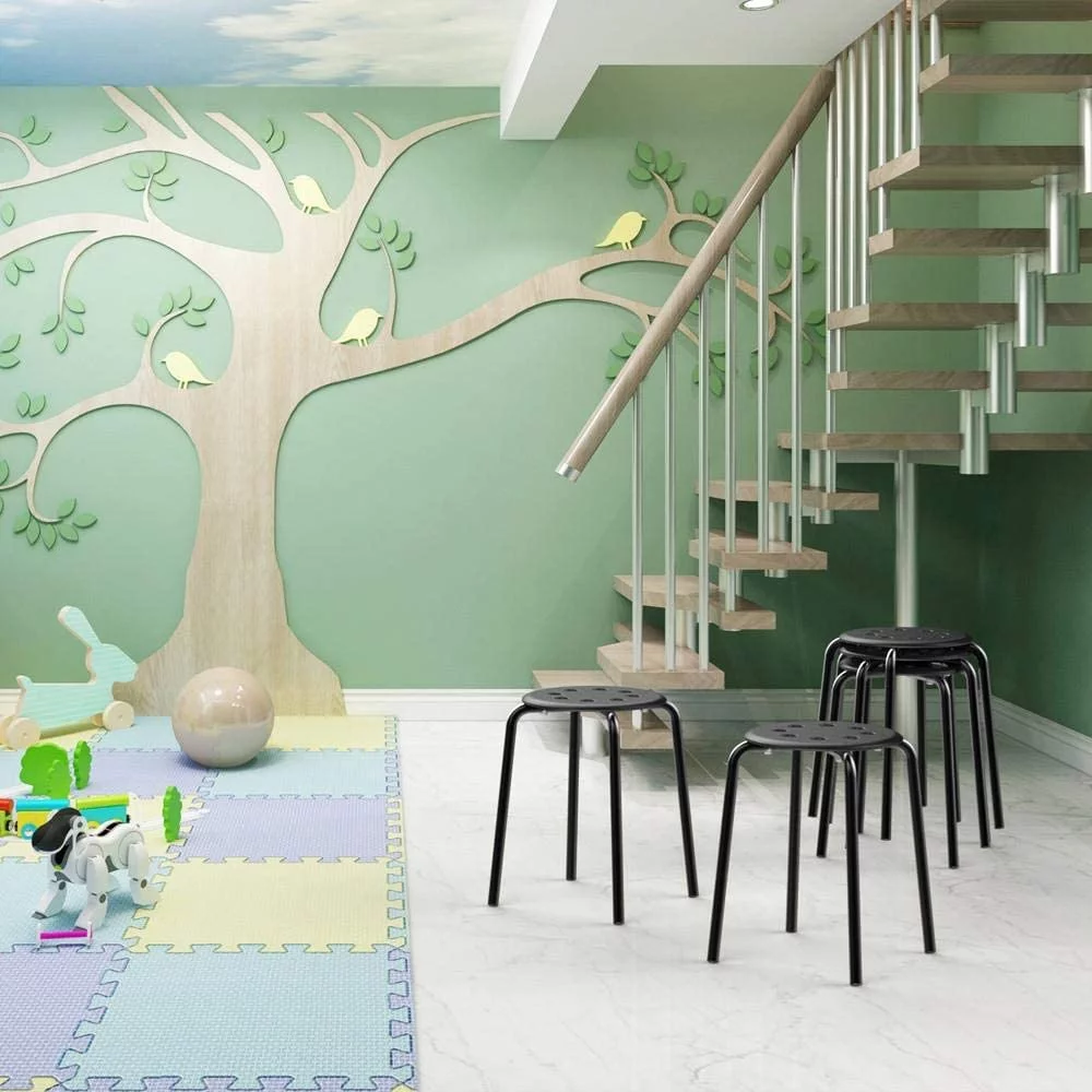 5PCS Metal Stack Nesting Stools with Padded Seats Backless Student Stool for Classroom, Black - Curated Treasures Market