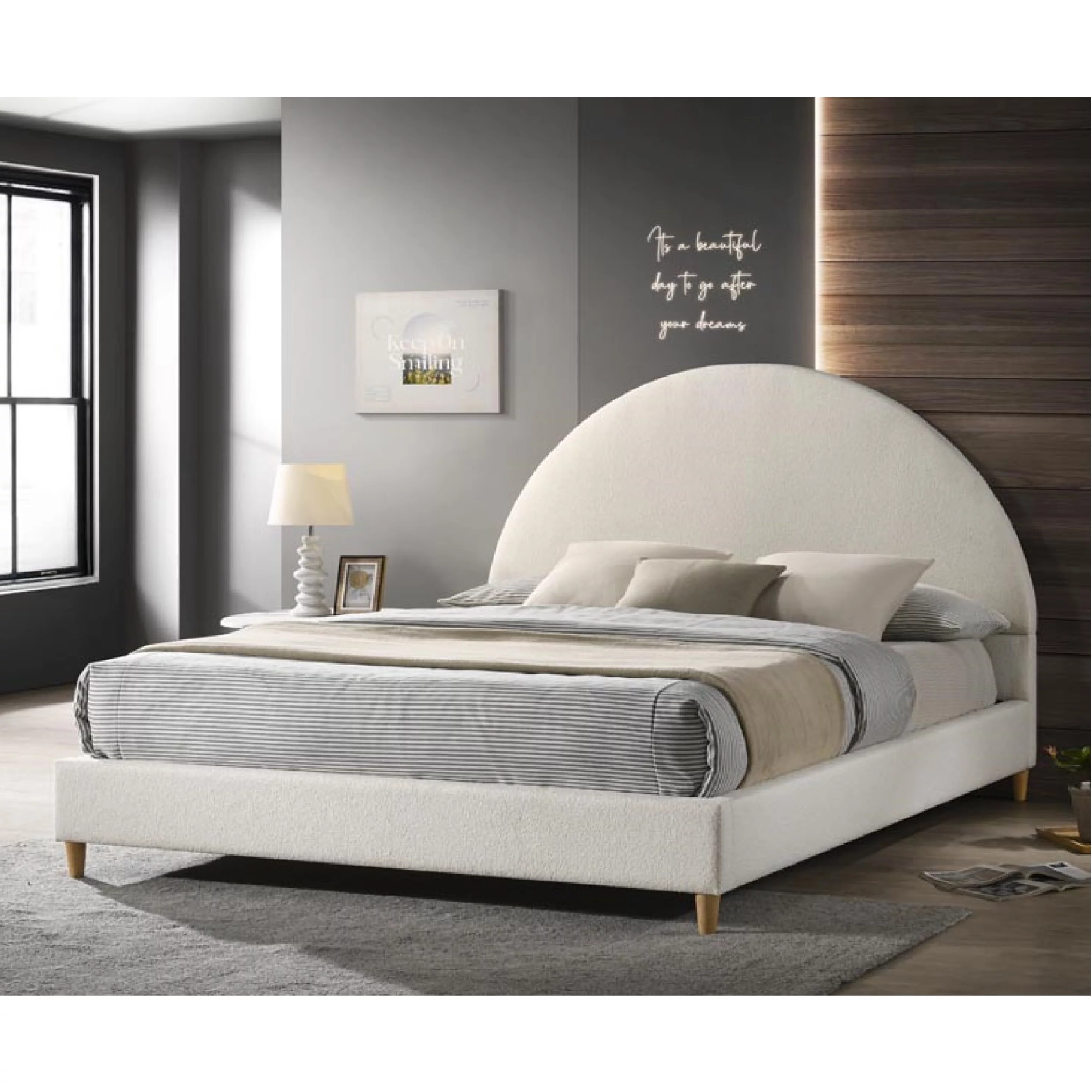 DG Casa Mila Queen Boucle Arched Headboard Platform Bed