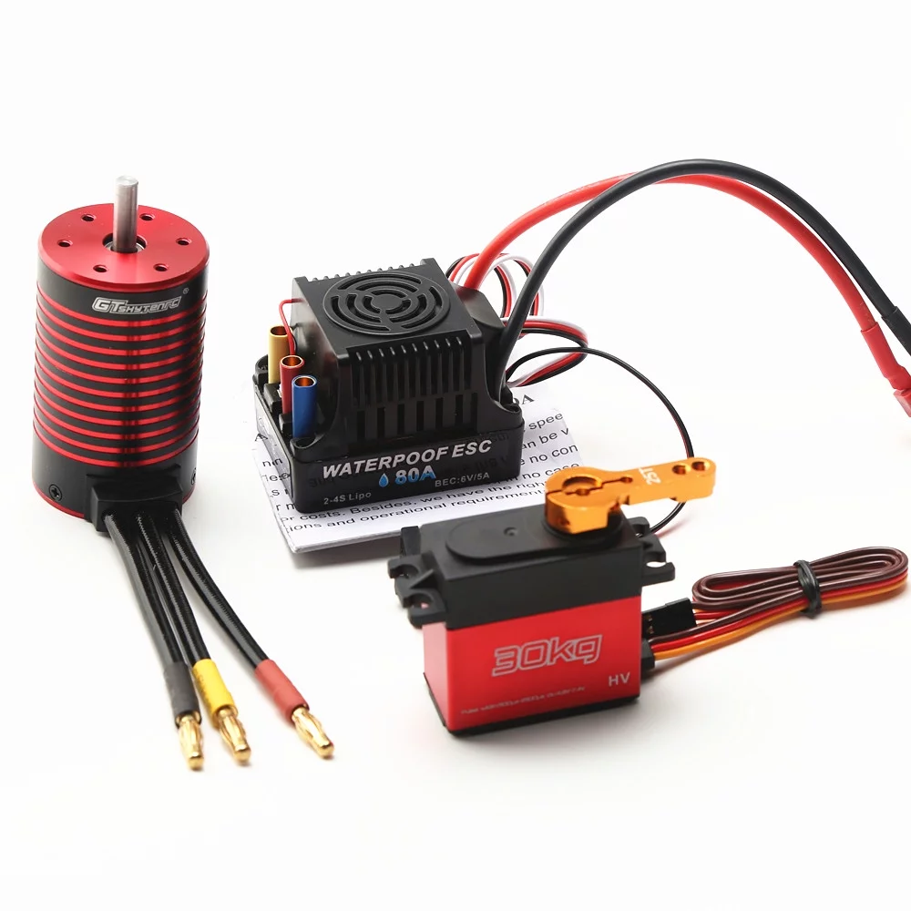 GTSKYTENRC Waterproof 3660 Brushless Motor 3800KV with 80A Brushless ESC with 30KG Servos for Trax4 Remote Control Car 1/8/1/10 Tamiya - Curated Treasures Market