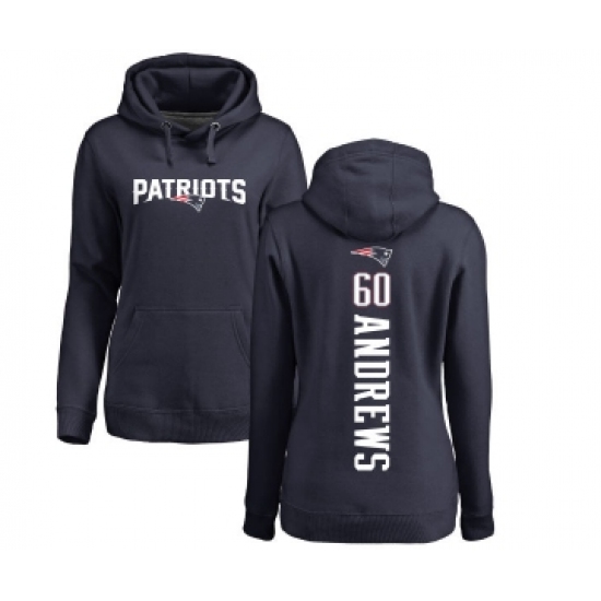 Football Women's New England Patriots #60 David Andrews Navy Blue Backer Pullover Hoodie