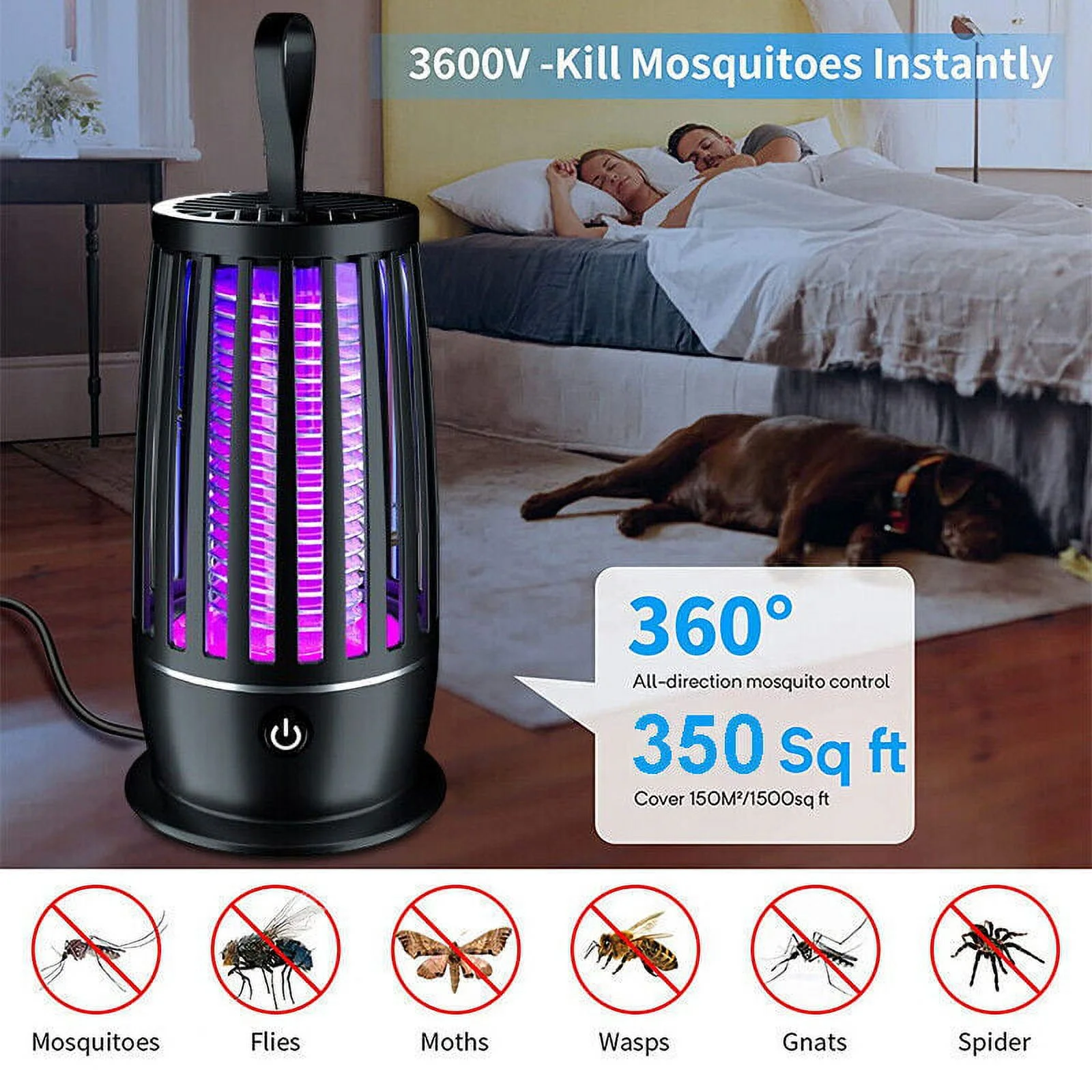 TASHHAR Bug Zapper 3600V Electric Mosquito Insect Killer LED Light Fly Trap Pest Control Lamp for Outdoor Indoor Black - Curated Treasures Market