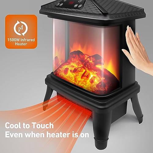 Portable Small Electric Fireplace Heater 3-Color Flame 900W Freestanding Space Heater Mini Electric Stove Heater 59-90℉ Thermostat 12h-Timer Remote Control Overheat&Tip-over Protect