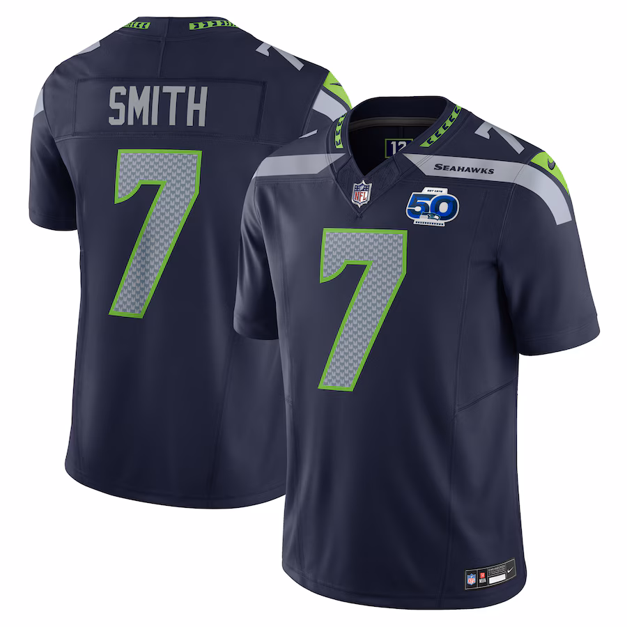 Men's Seattle Seahawks Geno Smith Nike College Navy 50th Season Vapor F.U.S.E. Limited Jersey