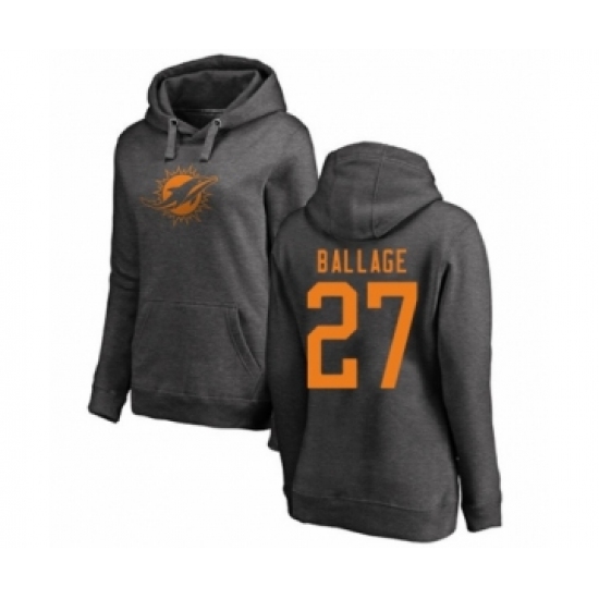 Football Women's Miami Dolphins #27 Kalen Ballage Ash One Color Pullover Hoodie