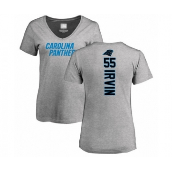 Football Women's Carolina Panthers #55 Bruce Irvin Ash Backer V-Neck T-Shirt