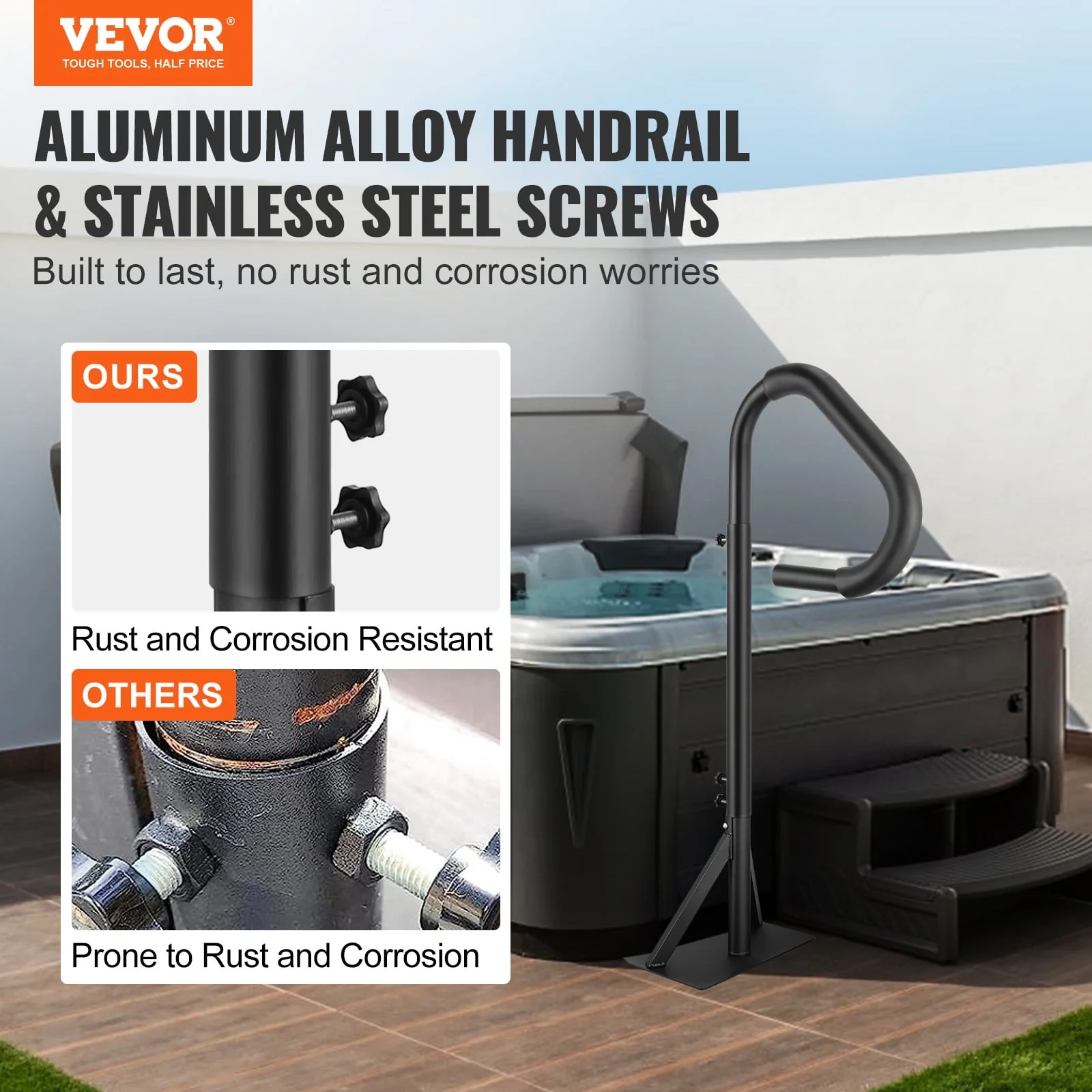 BENTISM Hot Tub Handrail Spa Side Handrail 360 Rotatable 48-63 Adjustable Height