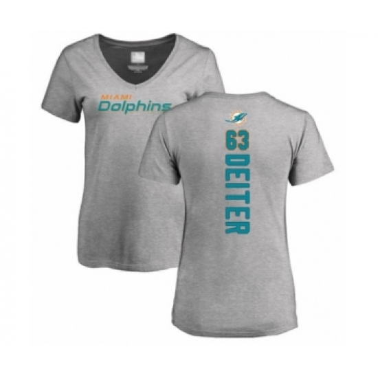 Football Women's Miami Dolphins #63 Michael Deiter Ash Backer T-Shirt
