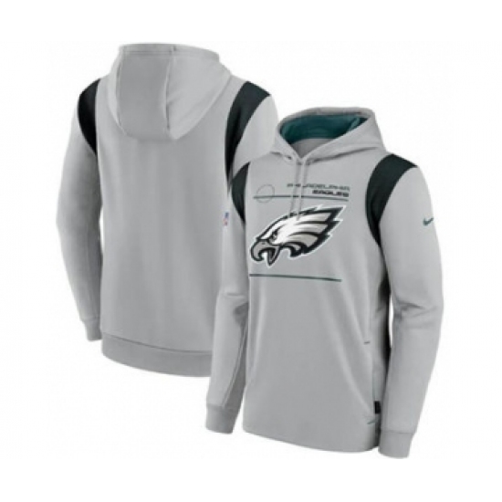 Men's Philadelphia Eagles 2021 Gray Sideline Logo Performance Pullover Hoodie