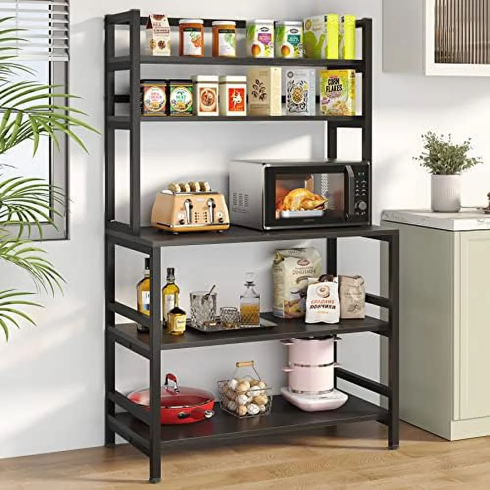 JYHOME 5-Tier Kitchen Bakers Rack with Hutch  Industrial Microwave Oven Stand  Free Standing Kitchen Utility Cart   Organizer(Black) - Curated Treasures Market