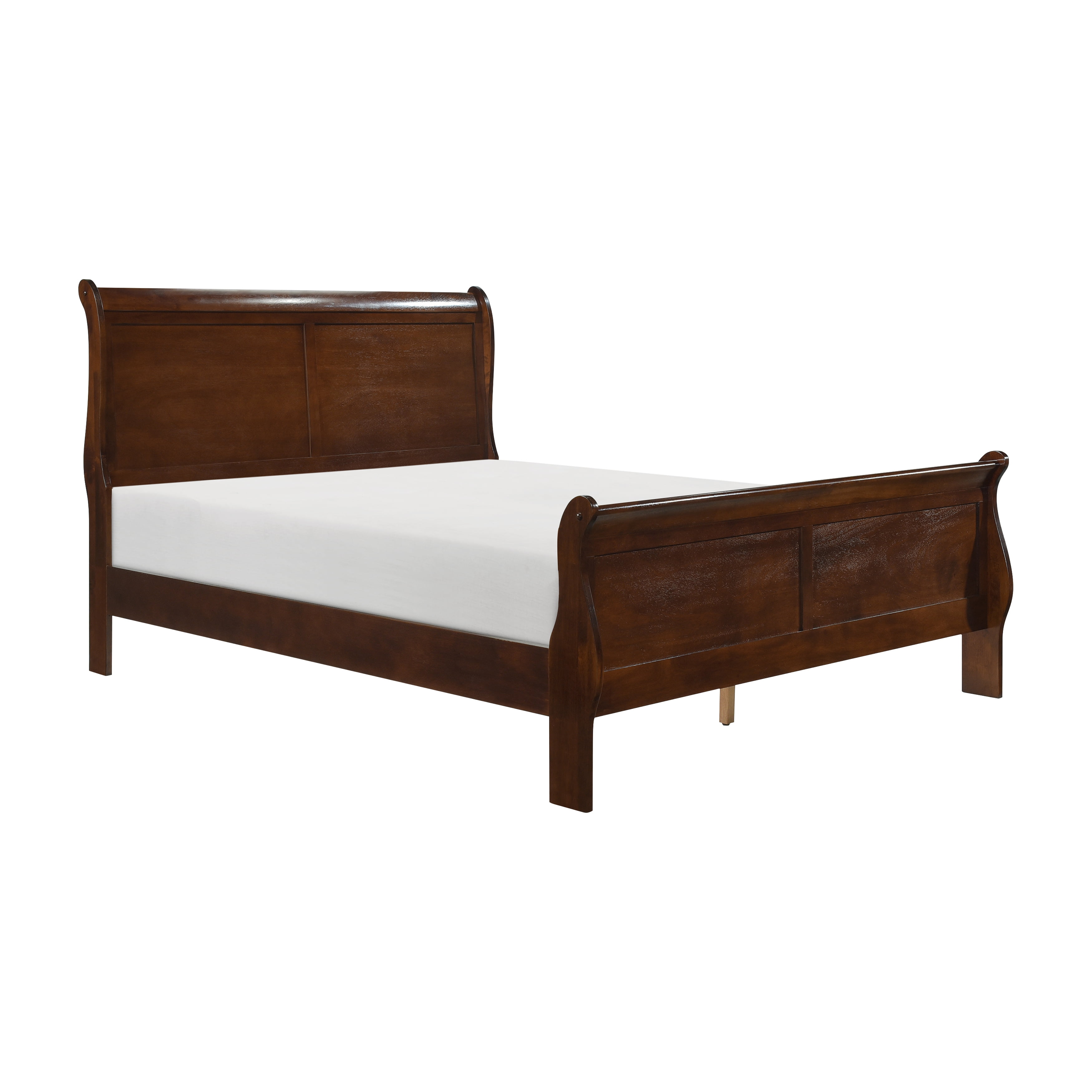 CoSoTower Classic Louis Philipe Style Full Bed Brown Cherry Finish 1Pc Traditional Design Bedroom Furniture Sleigh Bed