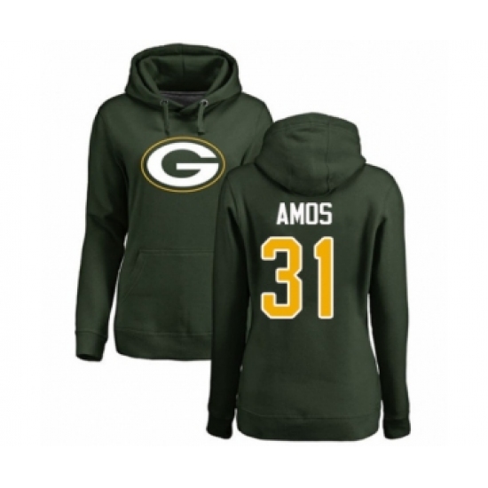 Football Women's Green Bay Packers #31 Adrian Amos Green Name & Number Logo Pullover Hoodie