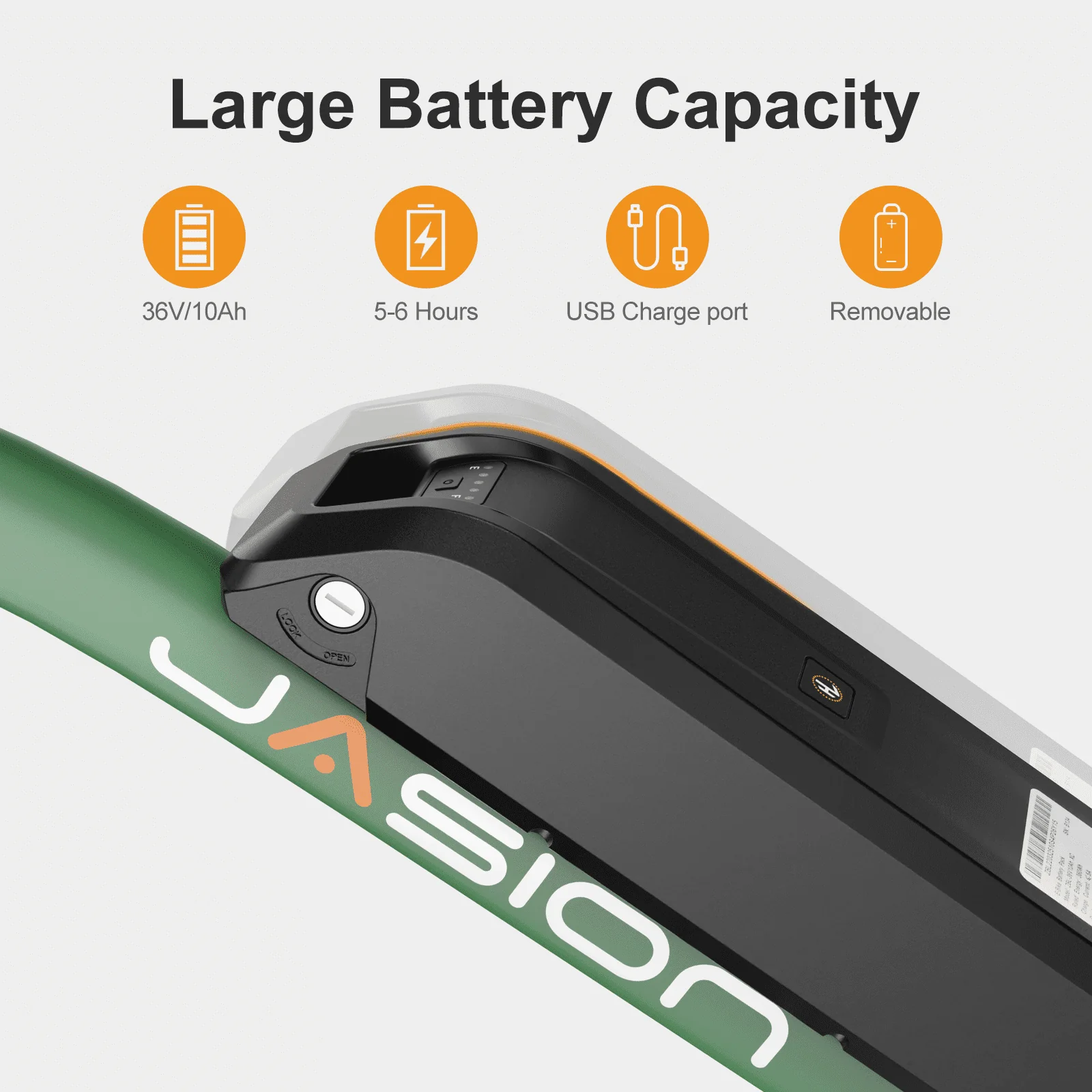 Jasion Electric Mountain Bike for Adults, 26 Tires, 350W Brushless Motor, 40 Miles Commuting Range, Front Fork Suspension, Shimano 7 Speed, EB5 Green