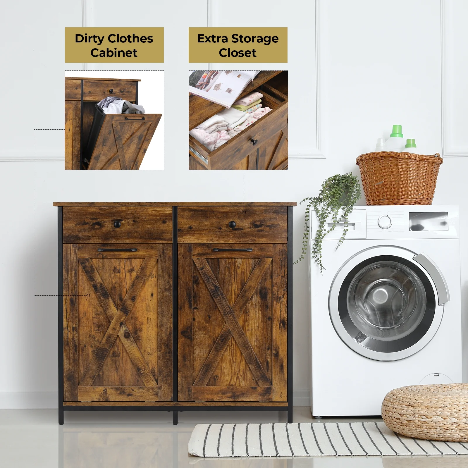 Increkid Double Tilt Out Trash Cabinet 20 gal Kitchen Trash Can Holder Island Recycling Cabinet - Curated Treasures Market