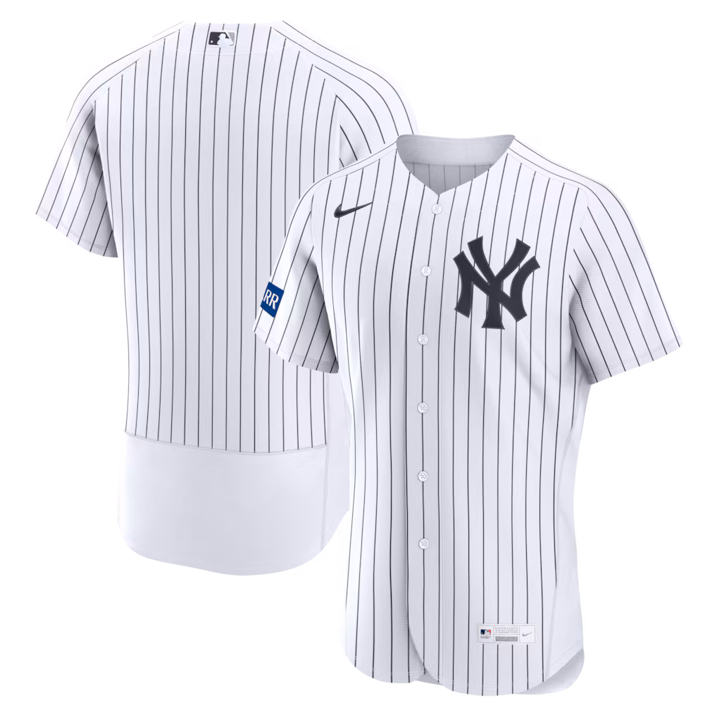 Men's New York Yankees Nike White Home Sponsor Patch Authentic Jersey
