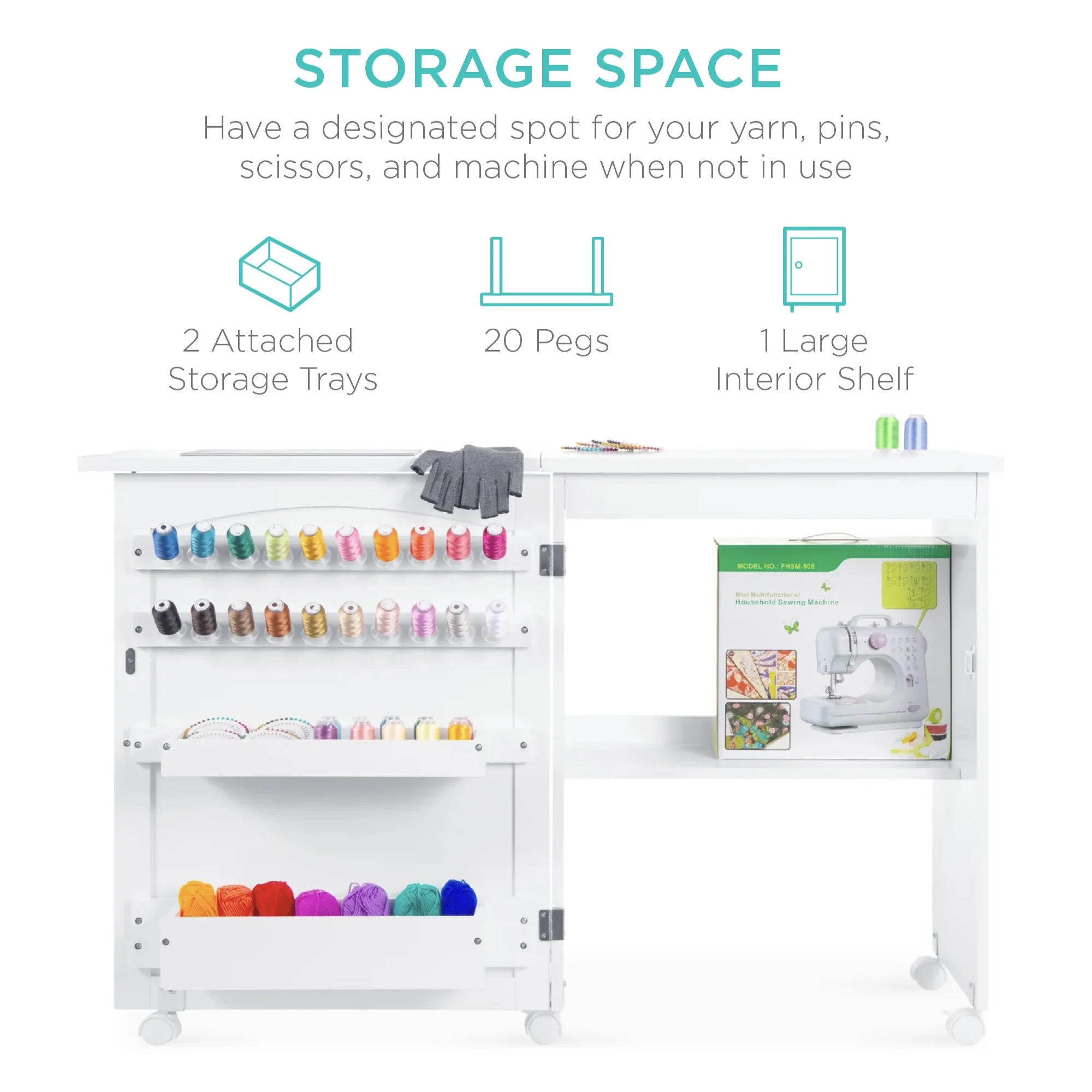 Best Choice Products Sewing Machine Table & Desk w/ Craft Storage and Trays - White - Curated Treasures Market