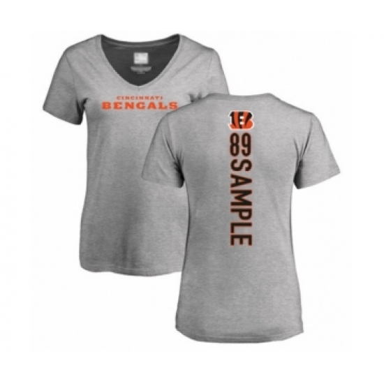 Football Women's Cincinnati Bengals #89 Drew Sample Ash Backer V-Neck T-Shirt