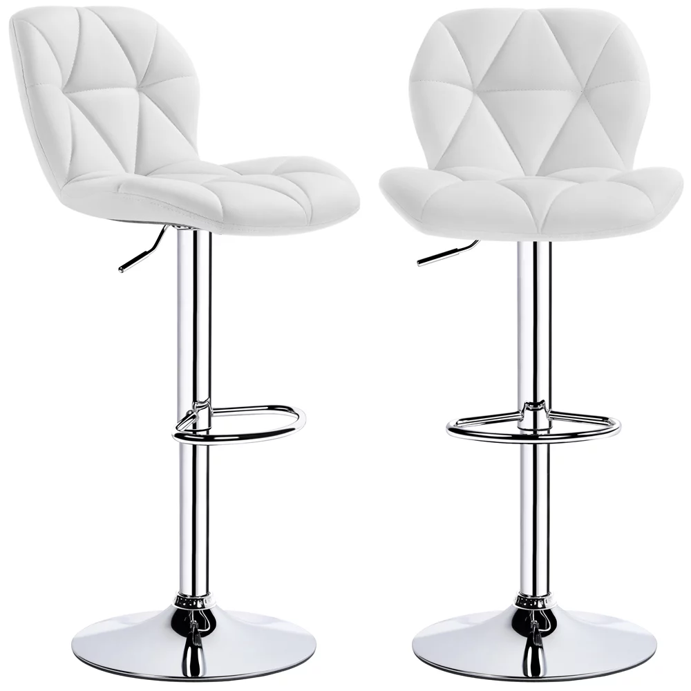 Yaheetech 2pcs Adjustable Modern PU Leather Bar Stools with Backrest for Home Kitchen, White - Curated Treasures Market