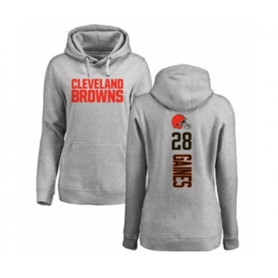 Football Women's Cleveland Browns #28 Phillip Gaines Ash Backer Pullover Hoodie