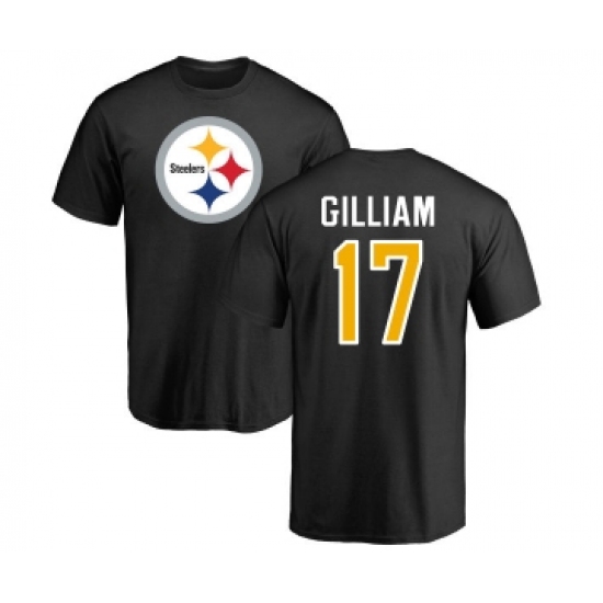 Football Pittsburgh Steelers #17 Joe Gilliam Black Name & Number Logo T-Shirt