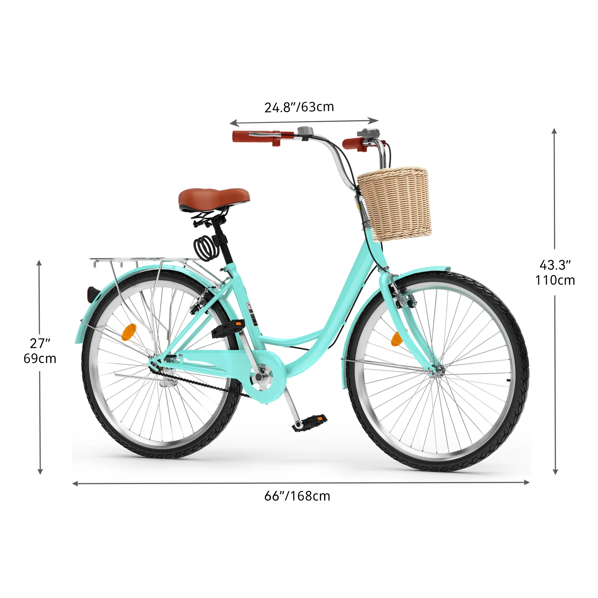 Dextrus 26 Inch Beach Cruiser Bike for Women - 1 Speed Commute Bike for Adults - Womens Bicycle with Adjustable Seat in Mint Green - Curated Treasures Market