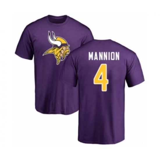 Football Minnesota Vikings #4 Sean Mannion Purple Name & Number Logo T-Shirt