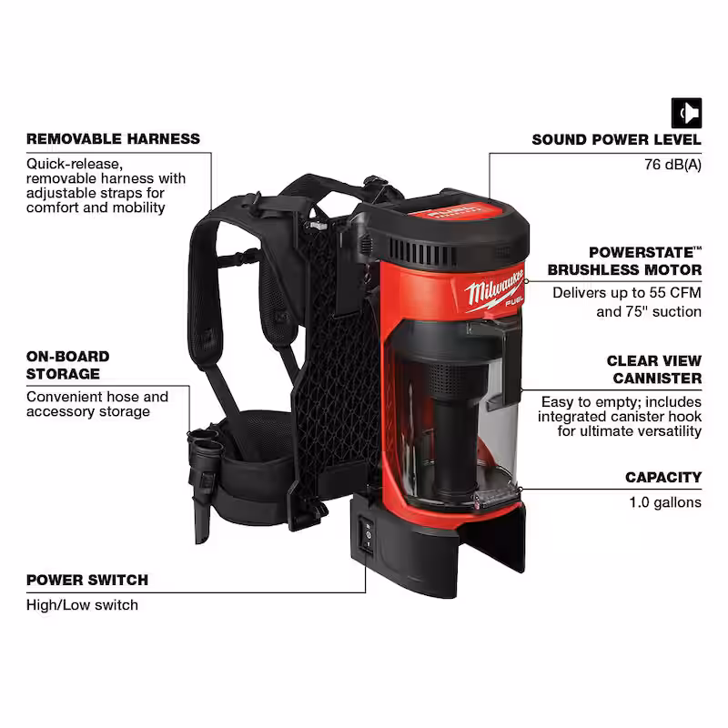 M18 FUEL 18-Volt Lithium-Ion Brushless 1 Gal. Cordless 3-in-1 Backpack Vacuum (Vacuum-Only)