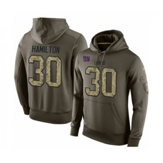 Football Men's New York Giants #30 Antonio Hamilton Green Salute To Service Pullover Hoodie