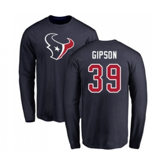 Football Houston Texans #39 Tashaun Gipson Navy Blue Name & Number Logo Long Sleeve T-Shirt