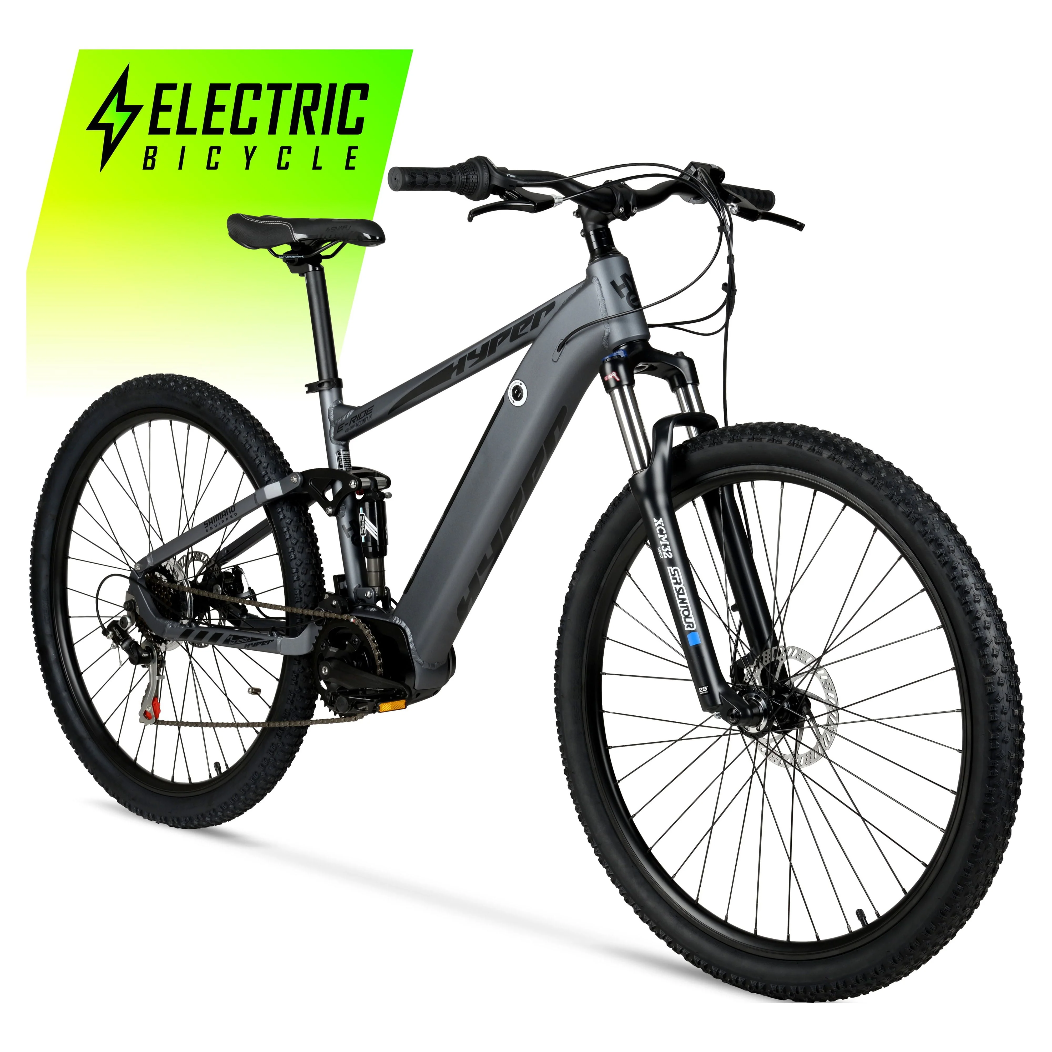 Hyper Bicycles E-Ride 29 36V Electric Mountain Bike for Adults, Pedal-Assist, 250W Mid-Drive E-Bike Motor, Grey
