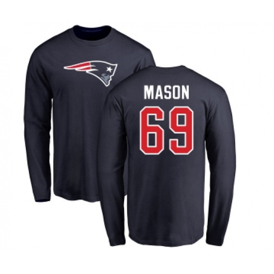 Football New England Patriots #69 Shaq Mason Navy Blue Name & Number Logo Long Sleeve T-Shirt
