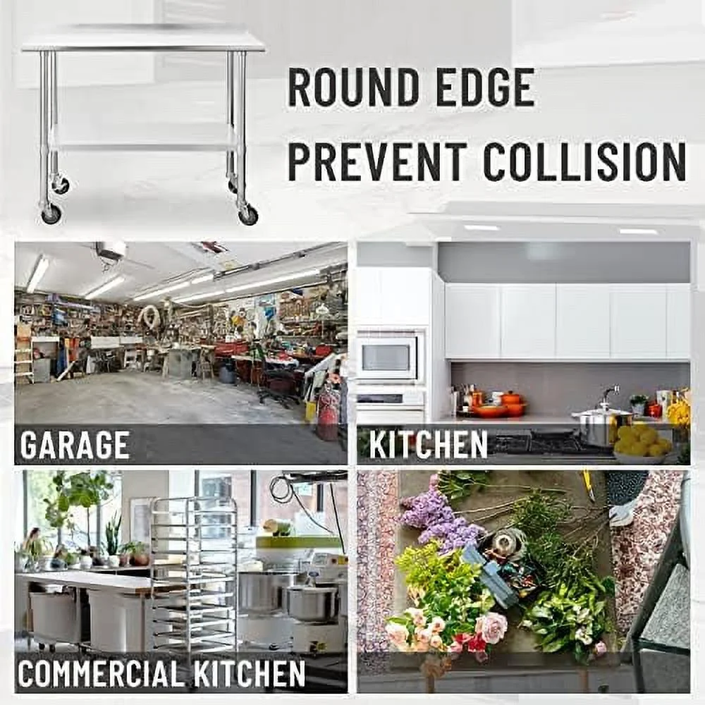YPDCHB Stainless Steel Table with Wheels Stainless Steel Work Table for Garage  NSF Kitchen Stainless Steel Prep Tables with Backsplash for Commercial Kitchen  Workshop  Hotel  Laundry - Curated Treasures Market