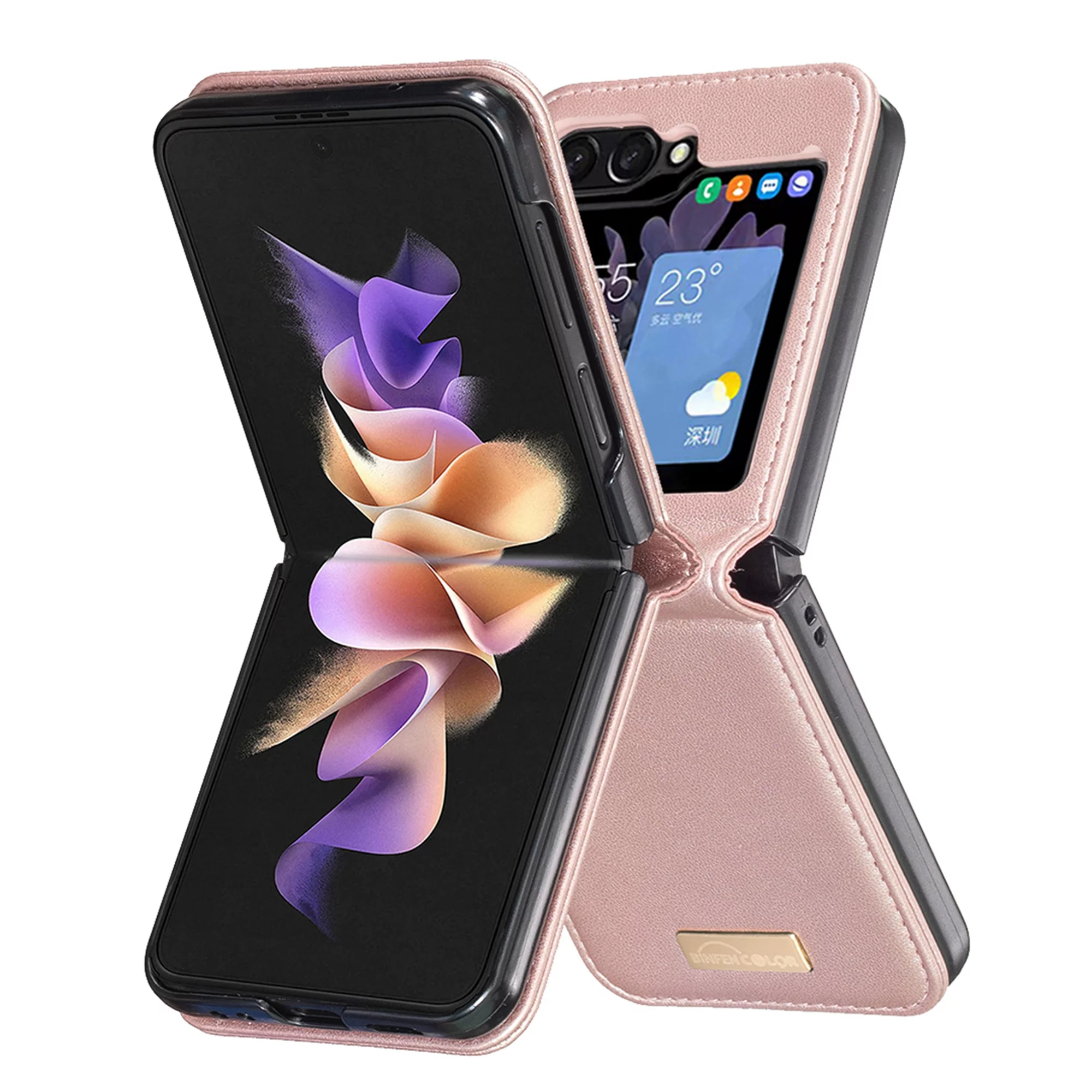 Decase for Samsung Galaxy Z Flip 5 2023 New Slim Case, Luxury Elegant Premium PU Leather Shockproof Cover, Full Coverage Anti-Fingerprints Hinge Protector Case for Samsung Galaxy Z Flip 5 5G,Gold - Curated Treasures Market