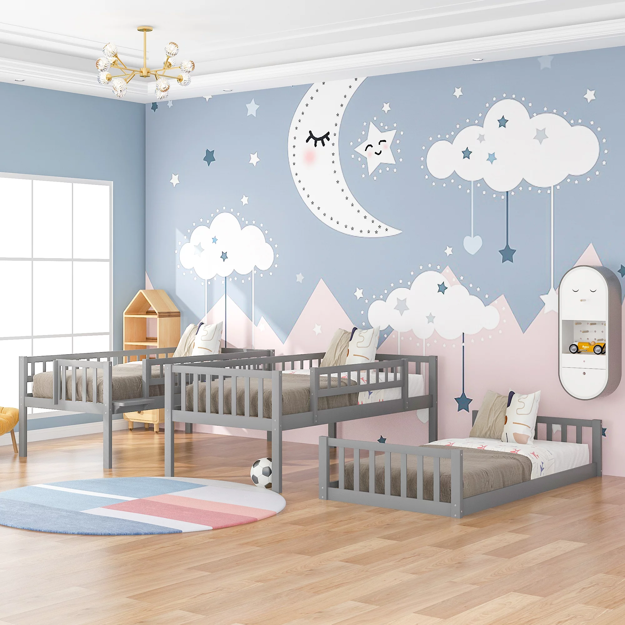 Twin-Over-Twin-Over-Twin Triple Bed with Slide, Twin Bunk Bed with Fun Slide and Ladder, Wood Loft Bed Frame for Kids & Girls & Boys - Curated Treasures Market