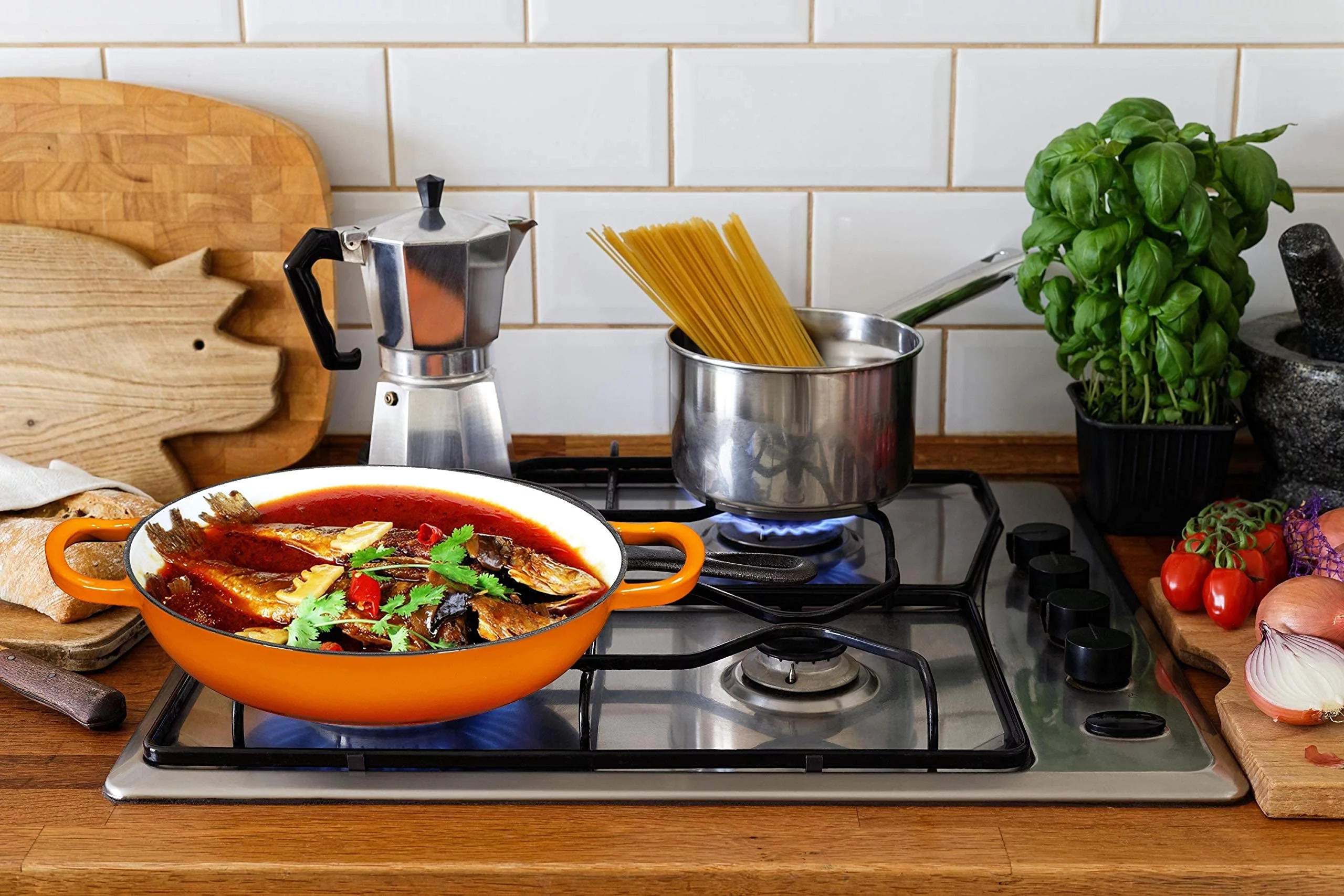 Bruntmor Porcelain Enameled Cast Iron Casserole Braiser 3.8-Quart, Pumpkin Spice - Curated Treasures Market