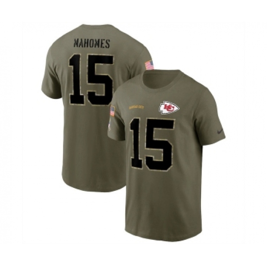 Men's Kansas City Chiefs #15 Patrick Mahomes 2022 Olive Salute to Service T-Shirt