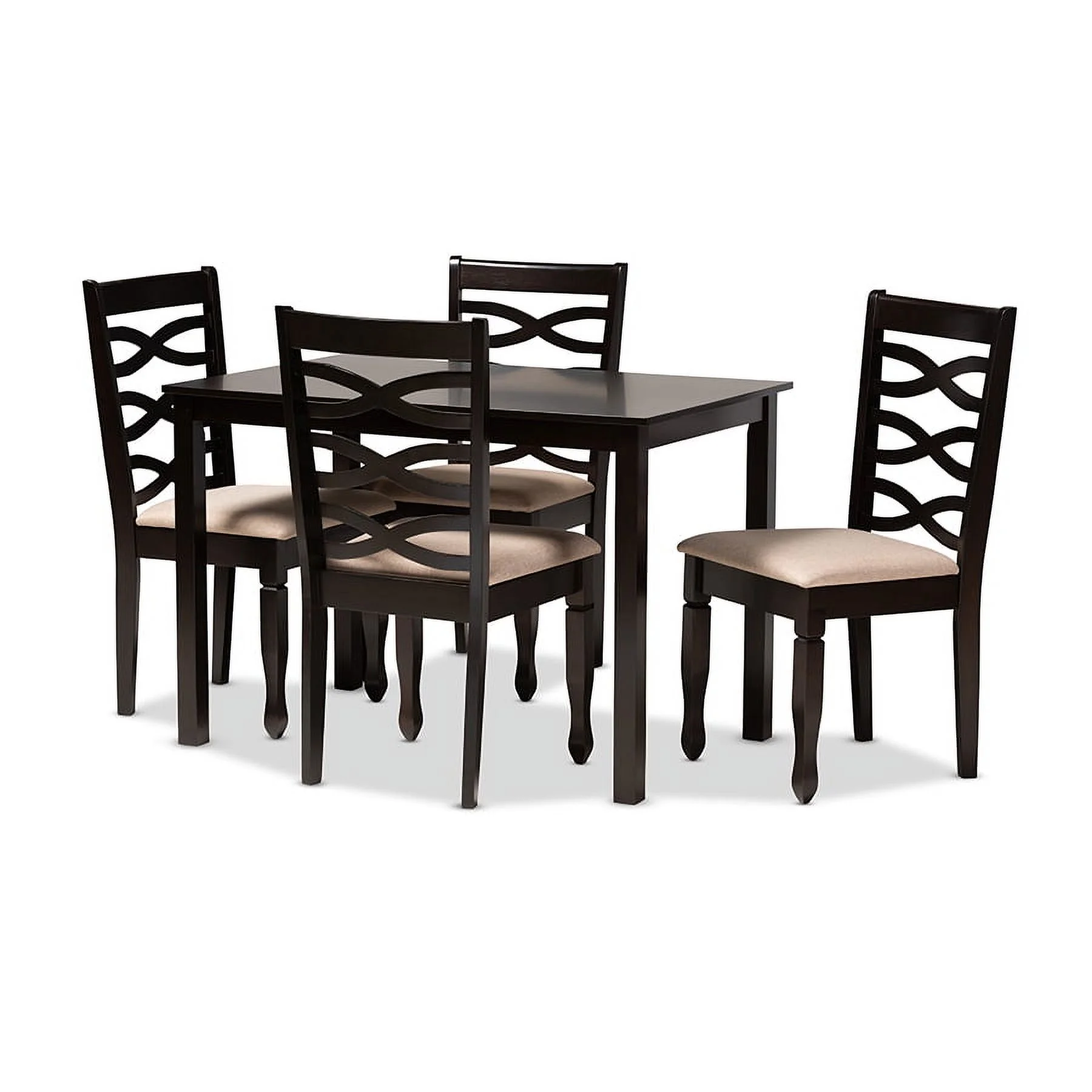 Baxton Studio Lanier Modern and Contemporary Sand Fabric Upholstered Espresso Brown Finished Wood 5-Piece Dining Set - Curated Treasures Market