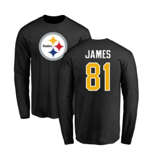 Football Pittsburgh Steelers #81 Jesse James Black Name & Number Logo Long Sleeve T-Shirt