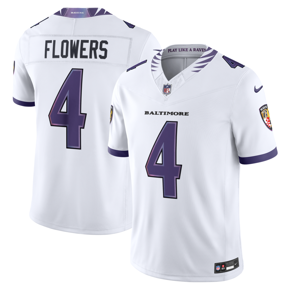 Men's Baltimore Ravens Zay Flowers Nike White Vapor F.U.S.E. Sewn Down Limited Jersey