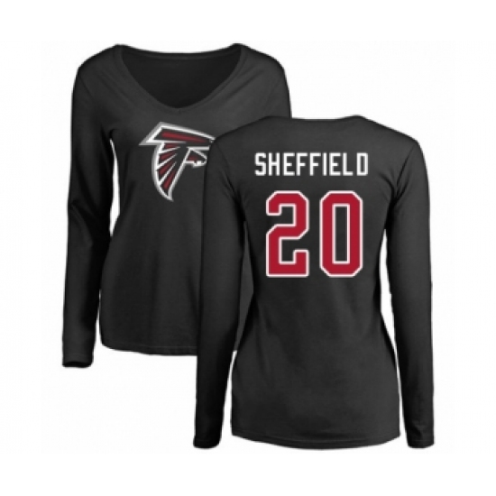 Football Women's Atlanta Falcons #20 Kendall Sheffield Black Name & Number Logo Long Sleeve T-Shirt