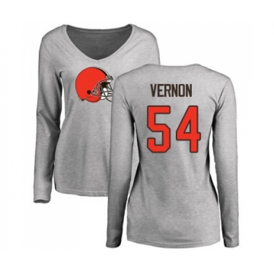 Football Women's Cleveland Browns #54 Olivier Vernon Ash Name & Number Logo Long Sleeve T-Shirt