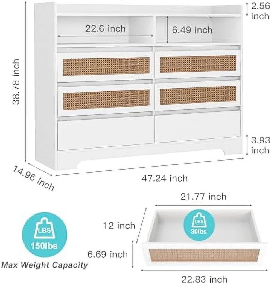 GVJMTKP Vibe & Dine White Dresser with Led Lights  Modern Chest of Drawers 100% Waterproof and Easy to Clean  FreeStanding 6 Drawer Dresser for Bedroom  Living Room  Entryway  Hallway - Curated Treasures Market