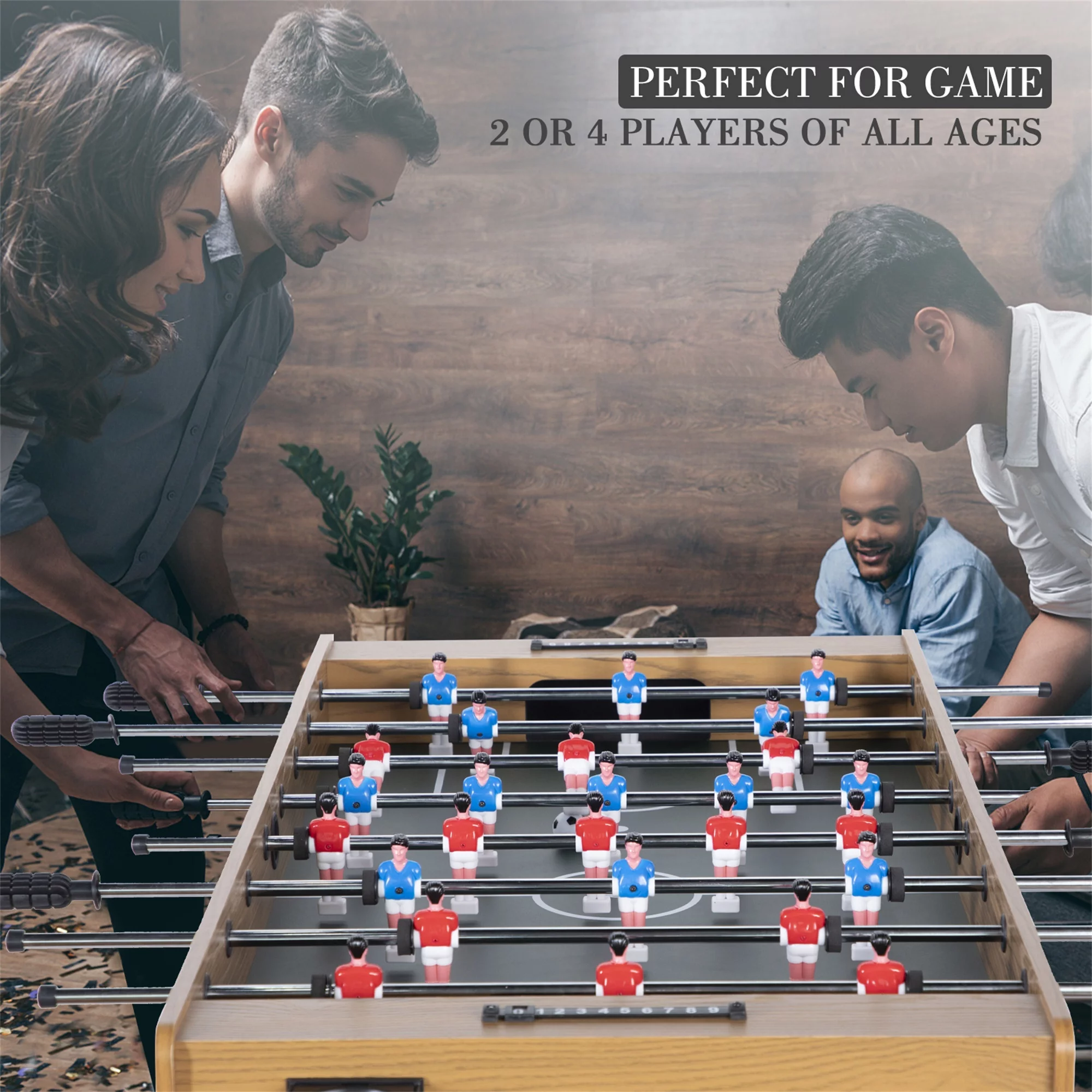 RayChee 48in Foosball Table, Competition Sized Soccer Table for Home, Game Room w/ 2 Balls, 2 Cup Holders (Wood Grain) - Curated Treasures Market