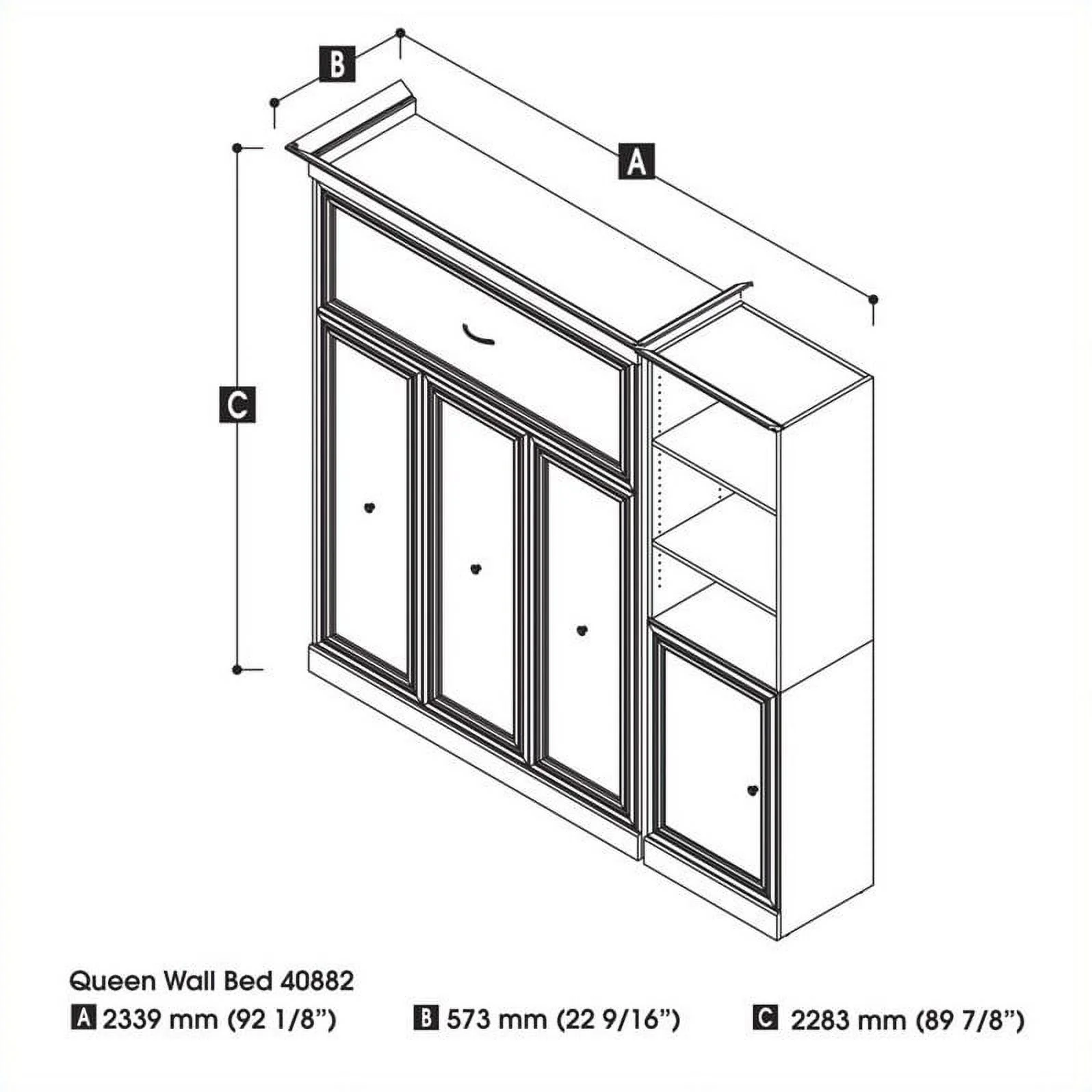 Atlin Designs Wood Queen Murphy Bed and Organizer with Doors in White