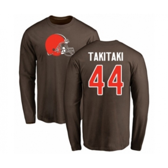 Football Cleveland Browns #44 Sione Takitaki Brown Name & Number Logo Long Sleeve T-Shirt