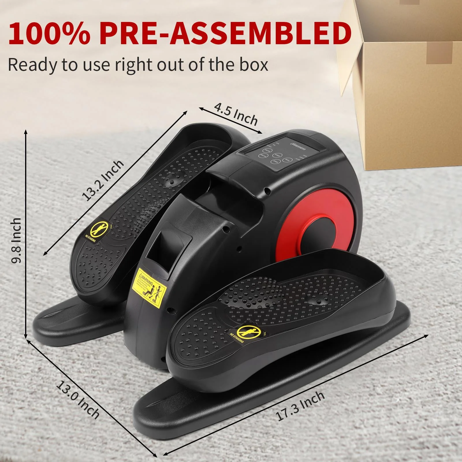 TARESNESS Electric Elliptical Machine, Desk Elliptical Trainers with Built in Display Monitor, Black/Red