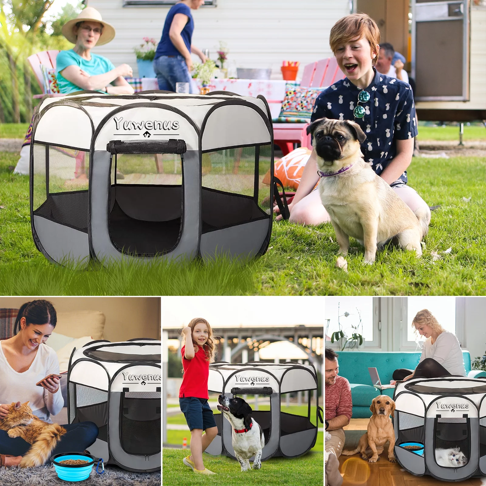 YUWENUS Portable Pet Playpen, Dog Playpen Foldable Pet Exercise Pen Tents for Puppy Dog Cat Rabbits Indoor Outdoor Travel Camping Use - Curated Treasures Market